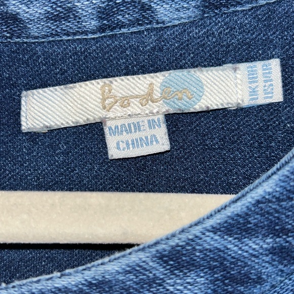 Boden  denim dress knee length 3/4 sleeves Size 14 women’s pockets boho preppy - Picture 4 of 11